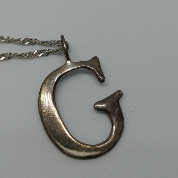 G Letter Initial Monogram Sterling Silver Necklace - Picture 2 of 4